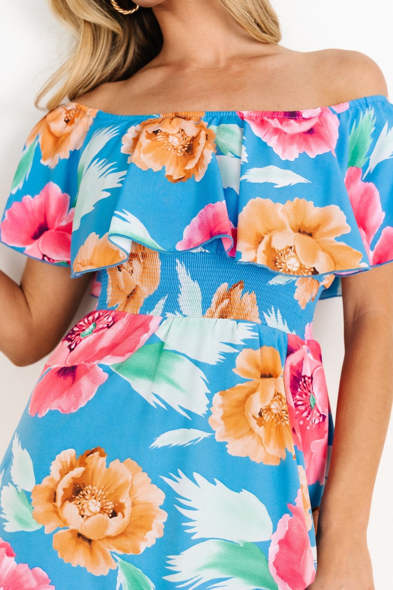 Baltic Born Womens Talia Off Shoulder Maxi Dress | Sea Blue Floral | Size: Small Baltic Born Womens Talia Off Shoulder Maxi Dress | Sea Blue Floral | Size: Small