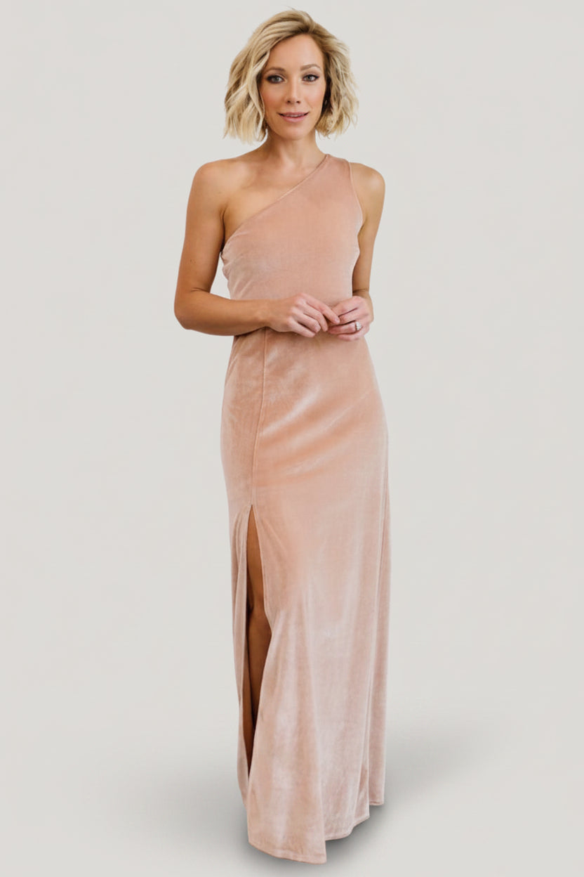 Tatiana Velvet One Shoulder Maxi Dress | Champagne