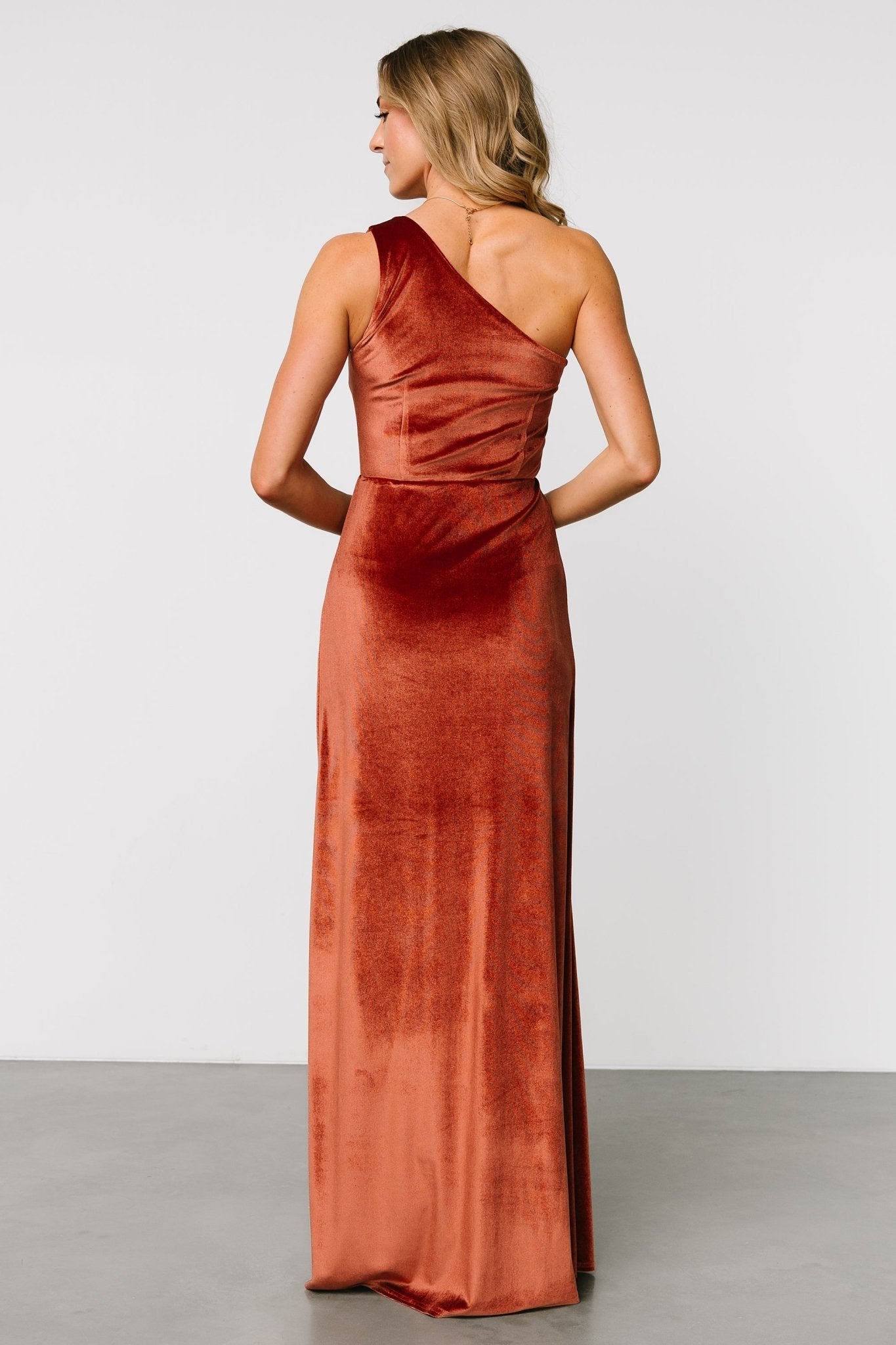 Tatiana Velvet One Shoulder Maxi Dress | Cinnamon - Baltic Born