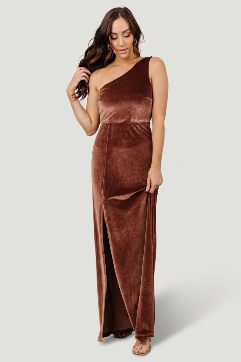 Tatiana Velvet One Shoulder Maxi Dress | Desert Rose