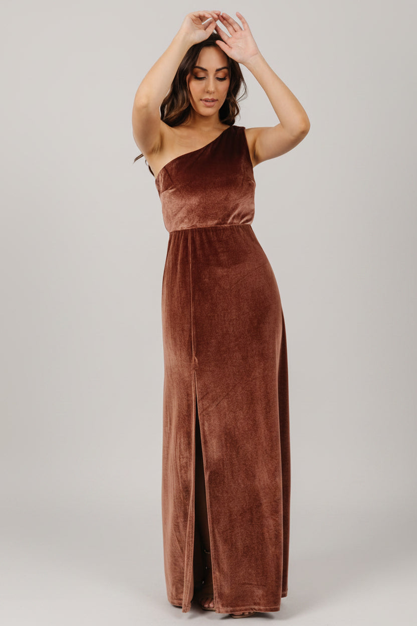 Tatiana Velvet One Shoulder Maxi Dress | Desert Rose