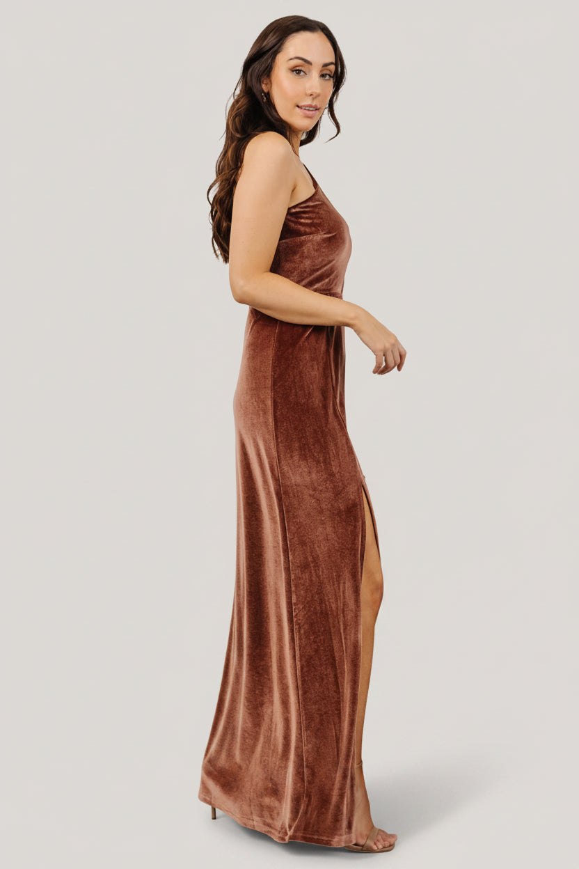 Tatiana Velvet One Shoulder Maxi Dress | Desert Rose