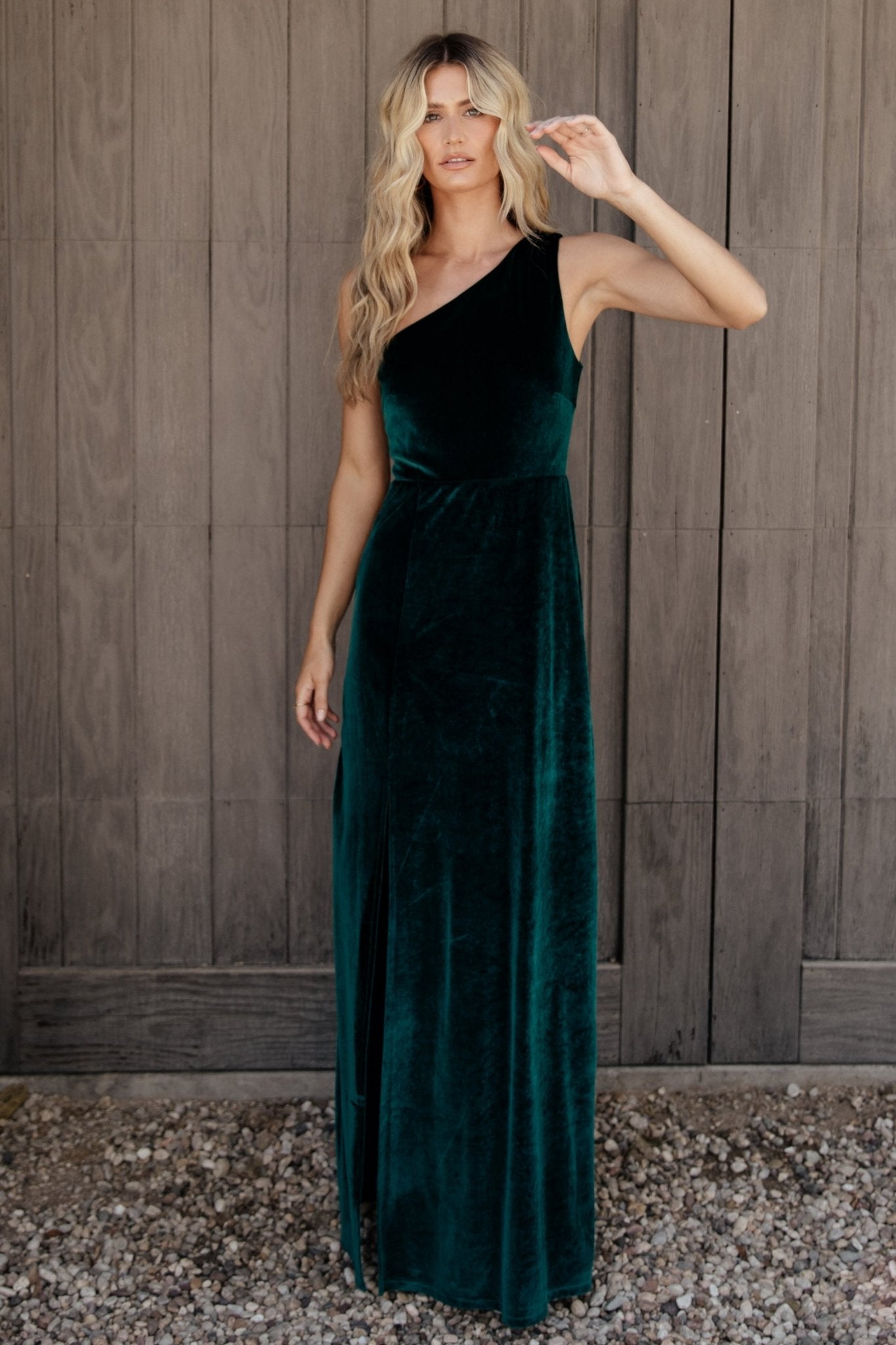 Tatiana Velvet One Shoulder Maxi Dress | Emerald - Baltic Born