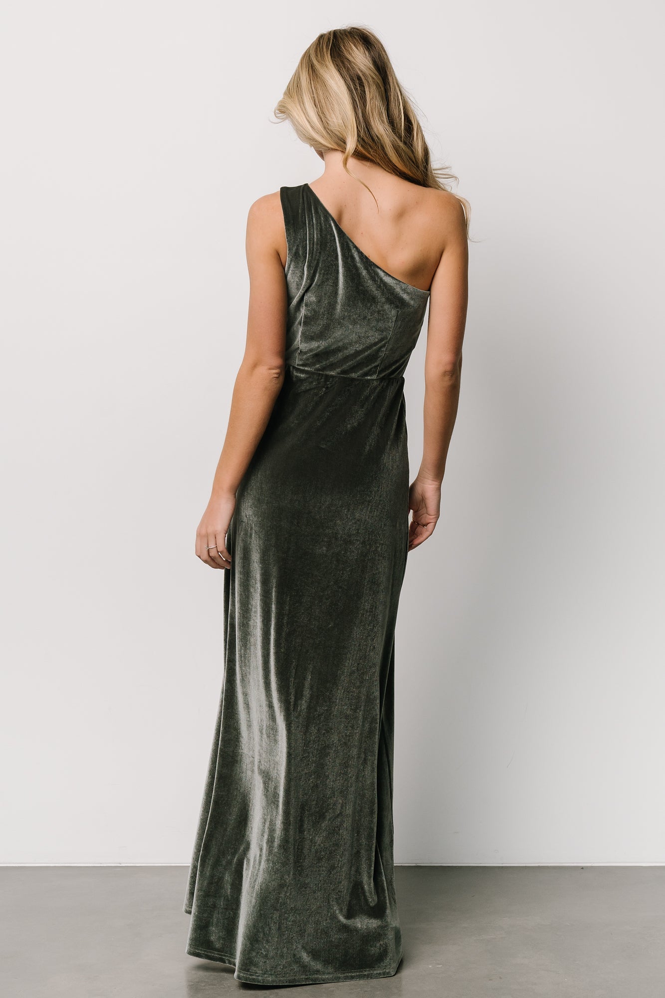 Tatiana Velvet One Shoulder Maxi Dress | Eucalyptus - Baltic Born