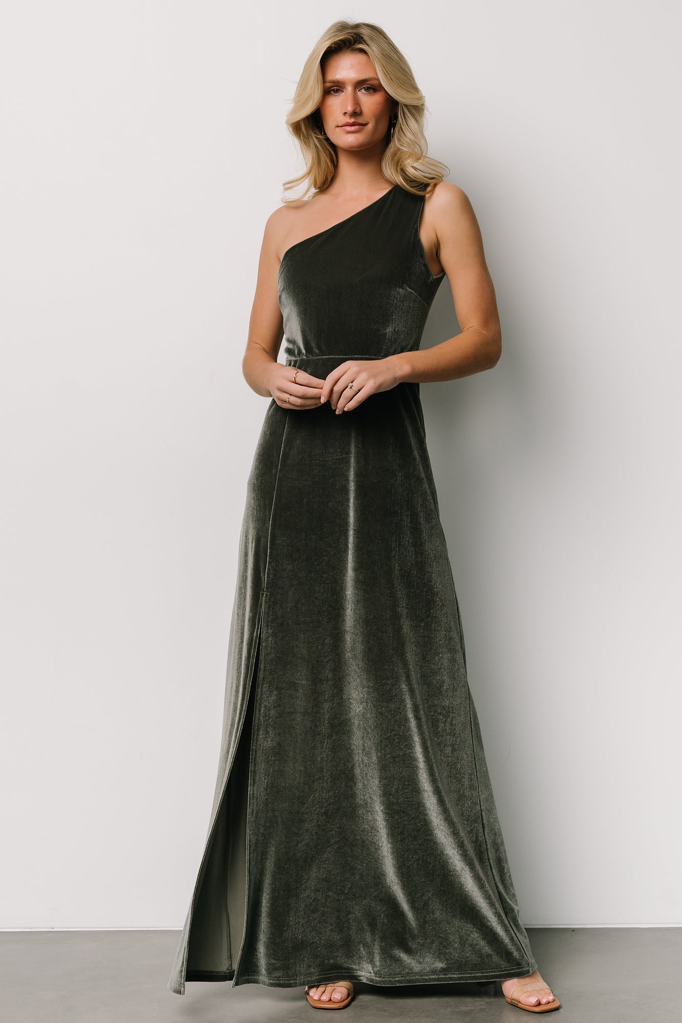 Tatiana Velvet One Shoulder Maxi Dress | Eucalyptus - Baltic Born