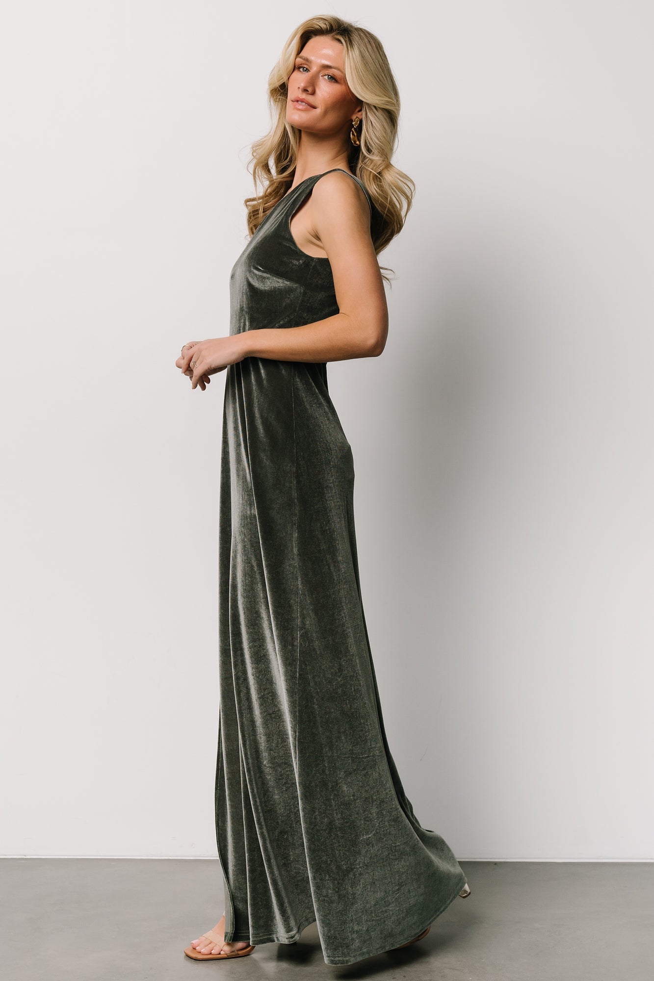 Tatiana Velvet One Shoulder Maxi Dress | Eucalyptus - Baltic Born