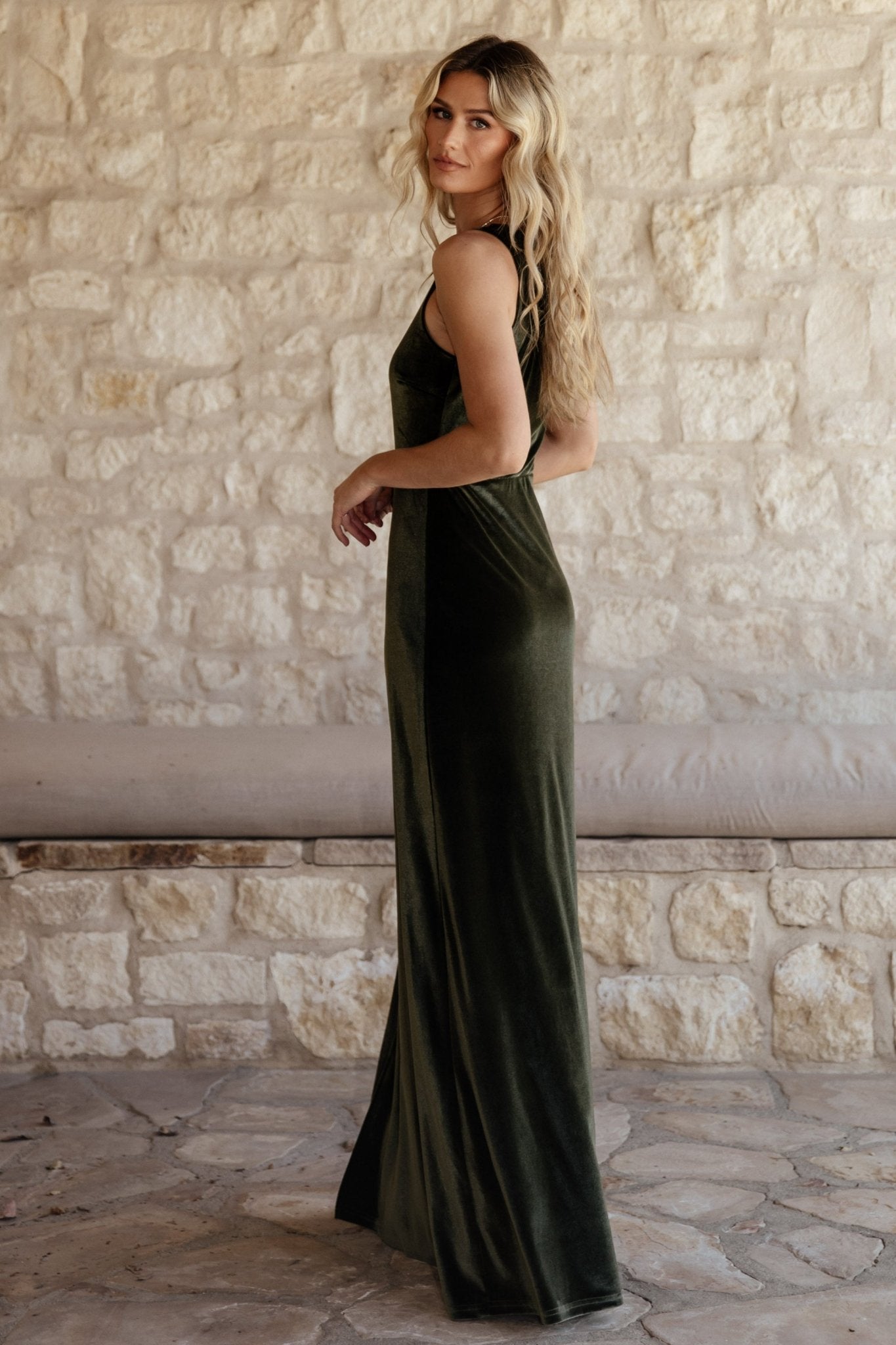 Baltic Born Womens Tatiana Velvet One Shoulder Maxi Dress | Olive | Size: Large Baltic Born Womens Tatiana Velvet One Shoulder Maxi Dress | Olive | Size: Large