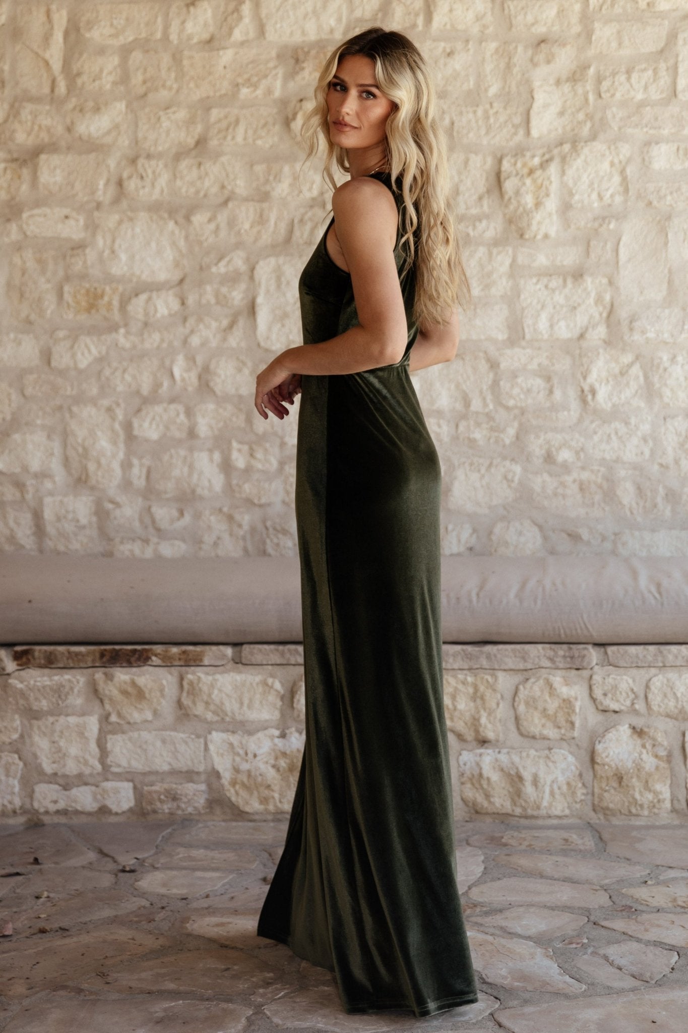 Tatiana Velvet One Shoulder Maxi Dress | Olive - Baltic Born