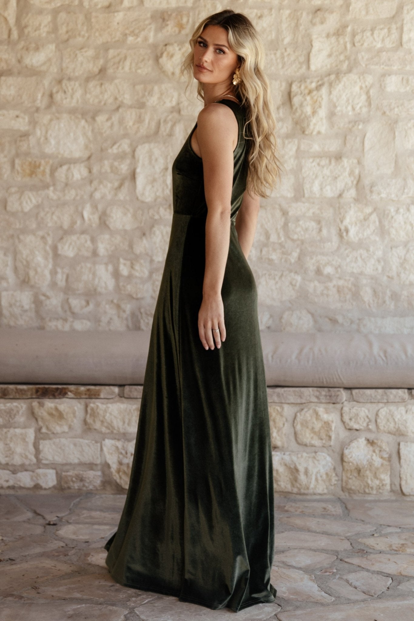 Tatiana Velvet One Shoulder Maxi Dress | Olive - Baltic Born