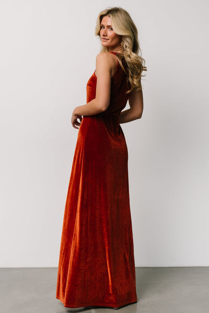 Tatiana Velvet One Shoulder Maxi Dress | Rust - Baltic Born