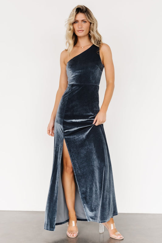 Tatiana Velvet One Shoulder Maxi Dress | Slate Blue Tatiana Velvet One Shoulder Maxi Dress | Slate Blue