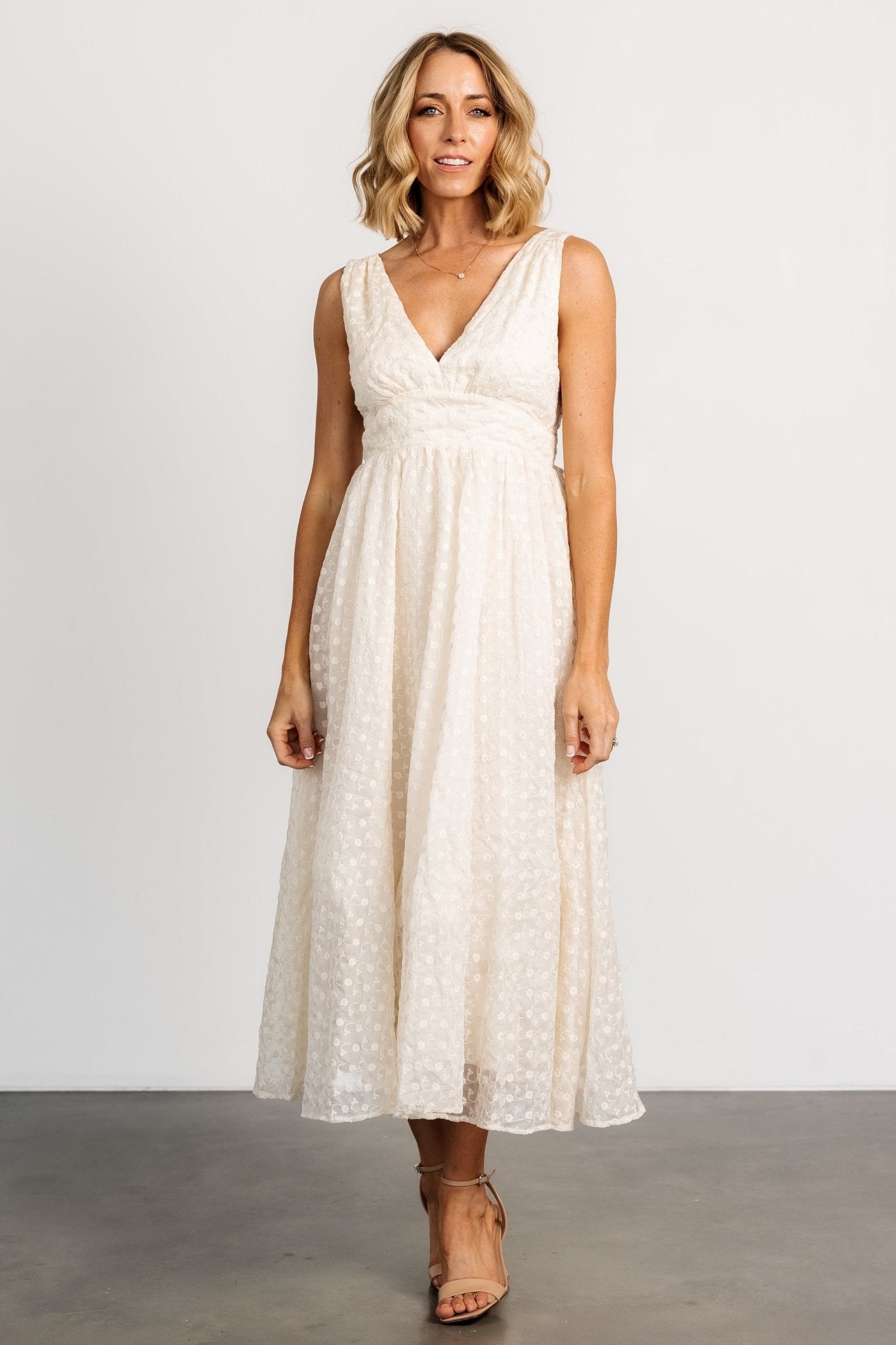 Thalia Embroidered Tank Midi Dress | Vintage Cream - Baltic Born