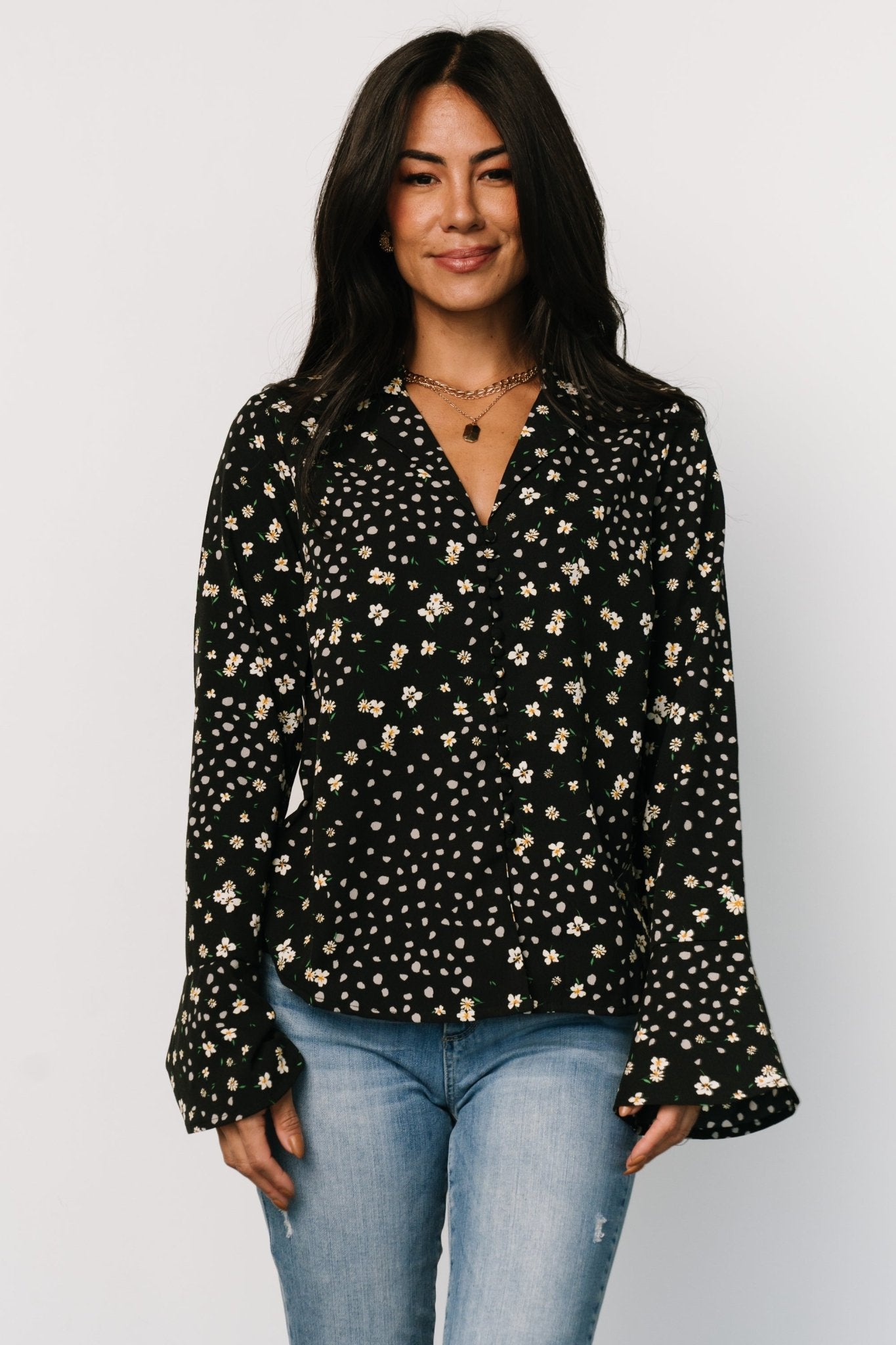 Thelma Button Blouse | Black Print - Baltic Born