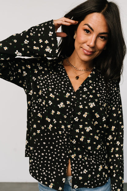 Thelma Button Blouse | Black Print - Baltic Born