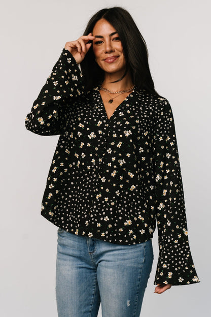 Thelma Button Blouse | Black Print - Baltic Born