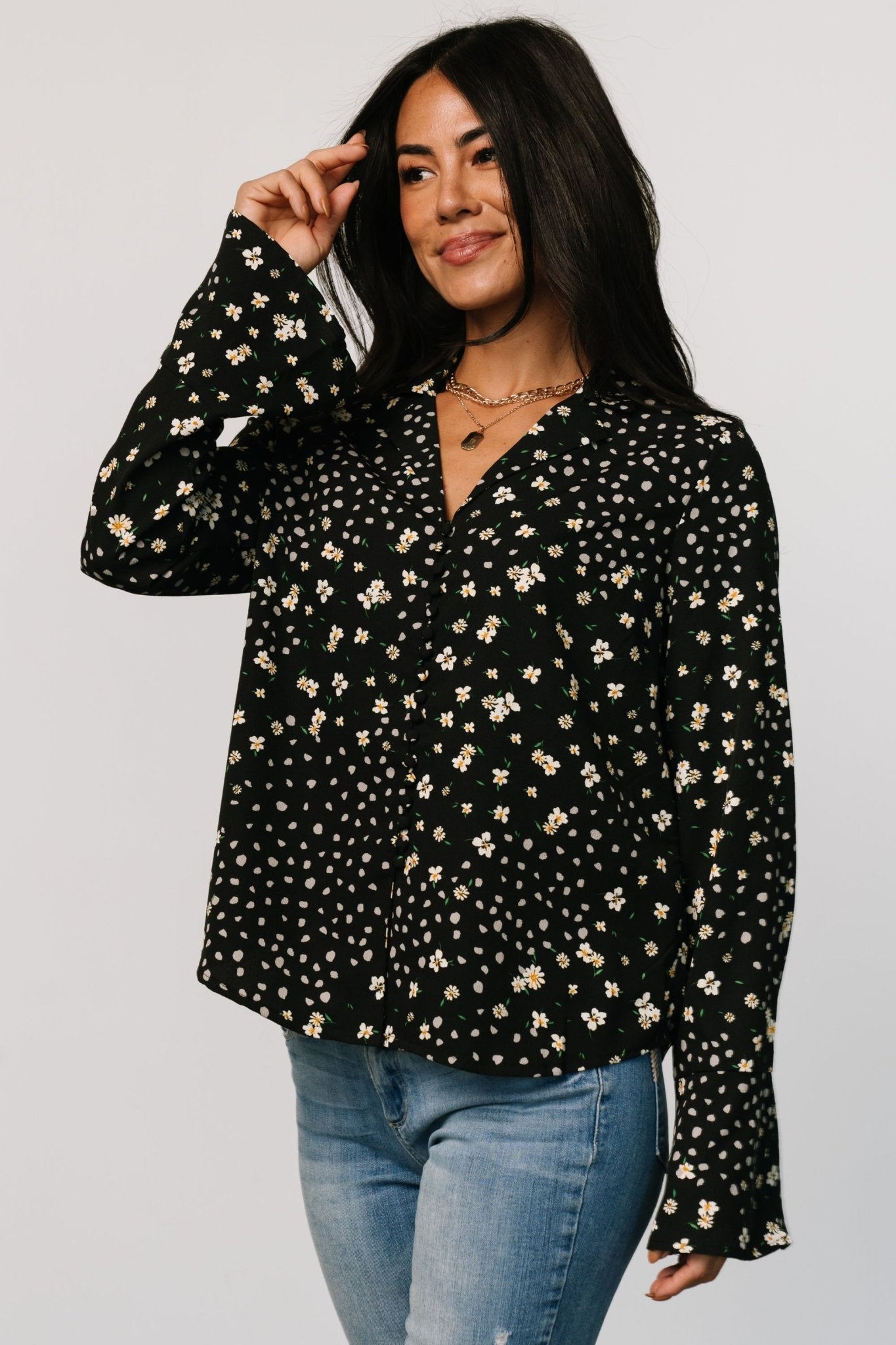 Thelma Button Blouse | Black Print - Baltic Born