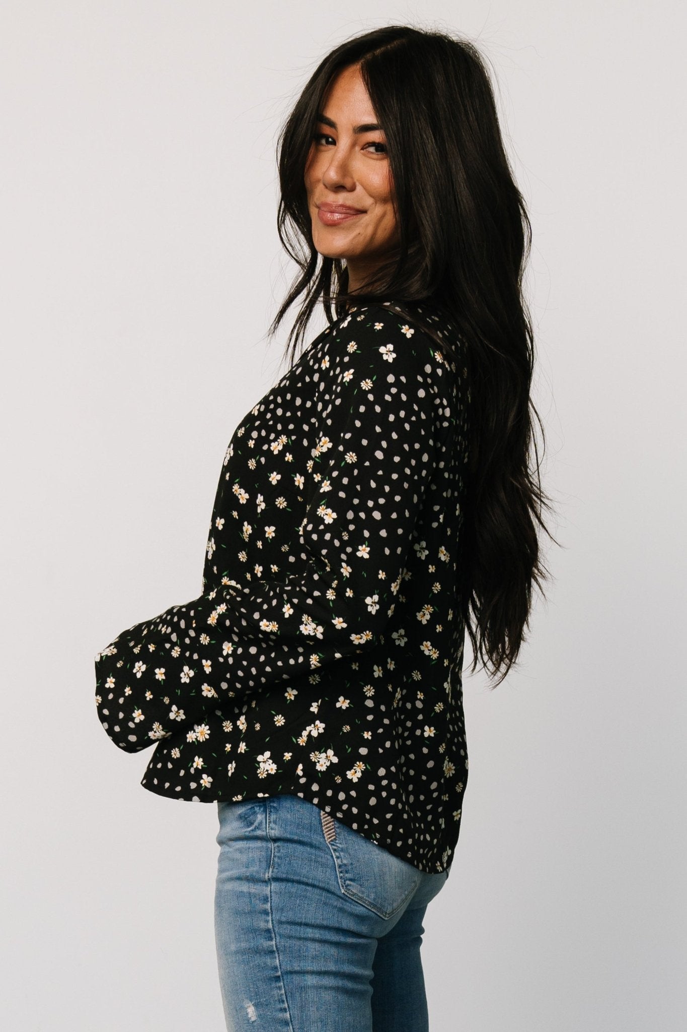 Thelma Button Blouse | Black Print - Baltic Born