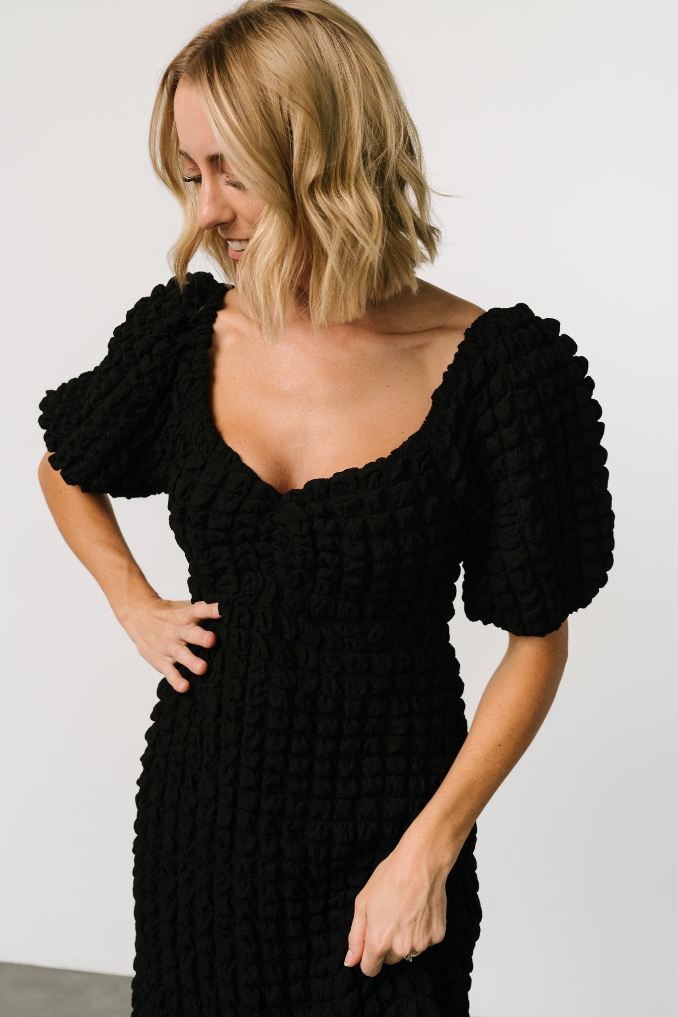 Therese Textured Midi Dress Black | Baltic Born S Therese Textured Midi Dress Black | Baltic Born S