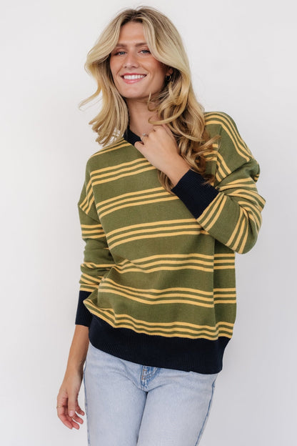 Thomas Striped Sweater | Olive Multi - Baltic Born