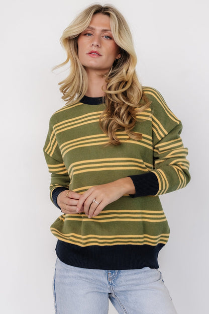 Thomas Striped Sweater | Olive Multi - Baltic Born