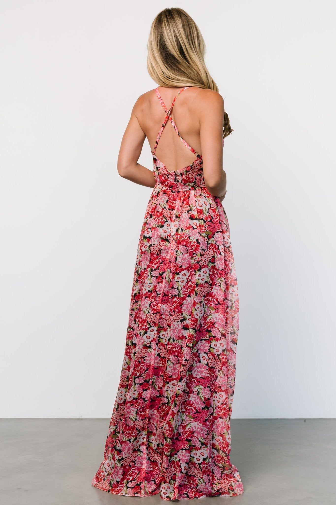 Tora Cross Back Maxi Dress | Black + Red Floral - Baltic Born