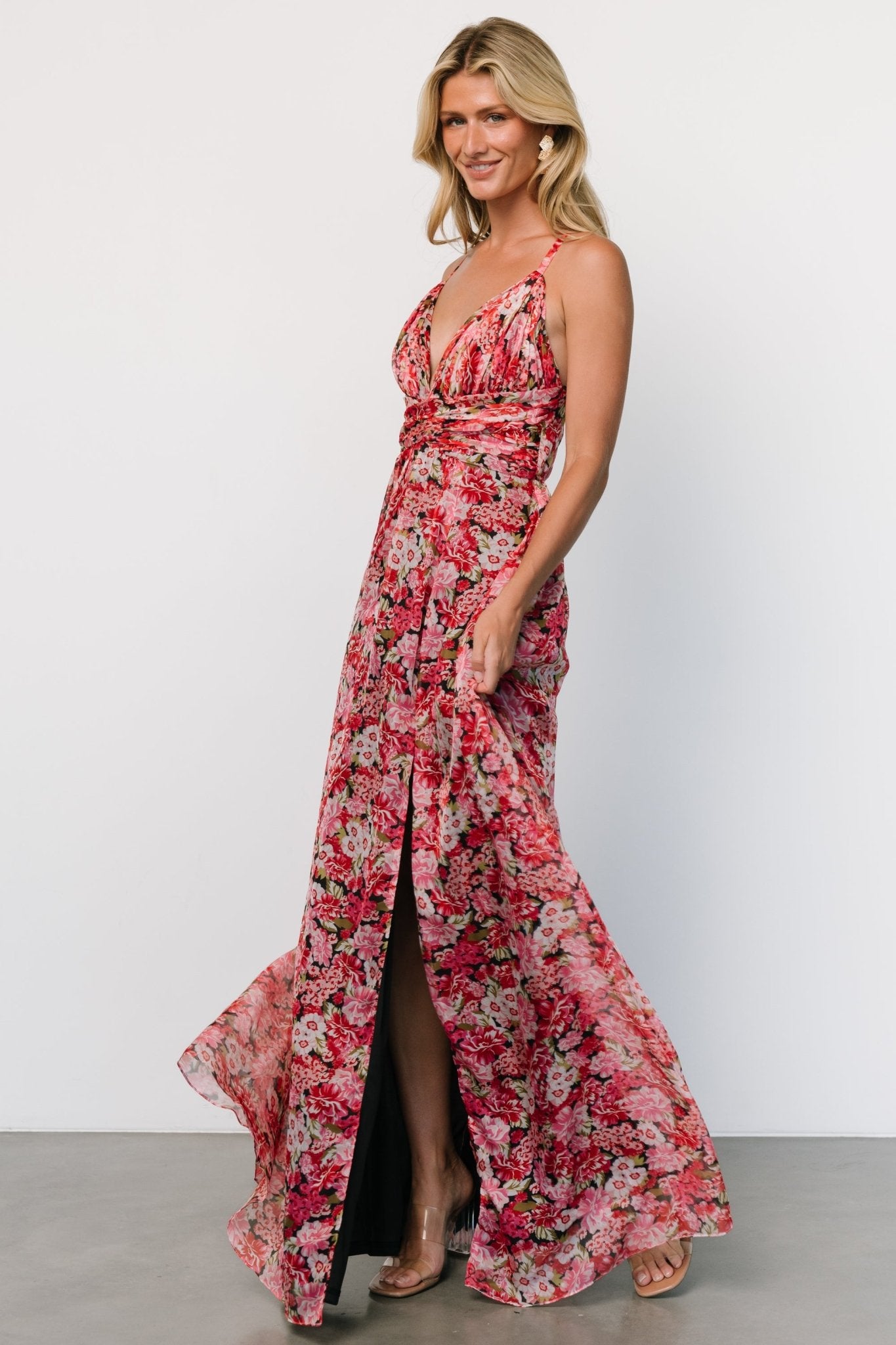 Tora Cross Back Maxi Dress | Black + Red Floral - Baltic Born