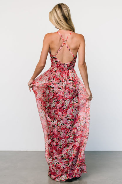 Tora Cross Back Maxi Dress | Black + Red Floral - Baltic Born