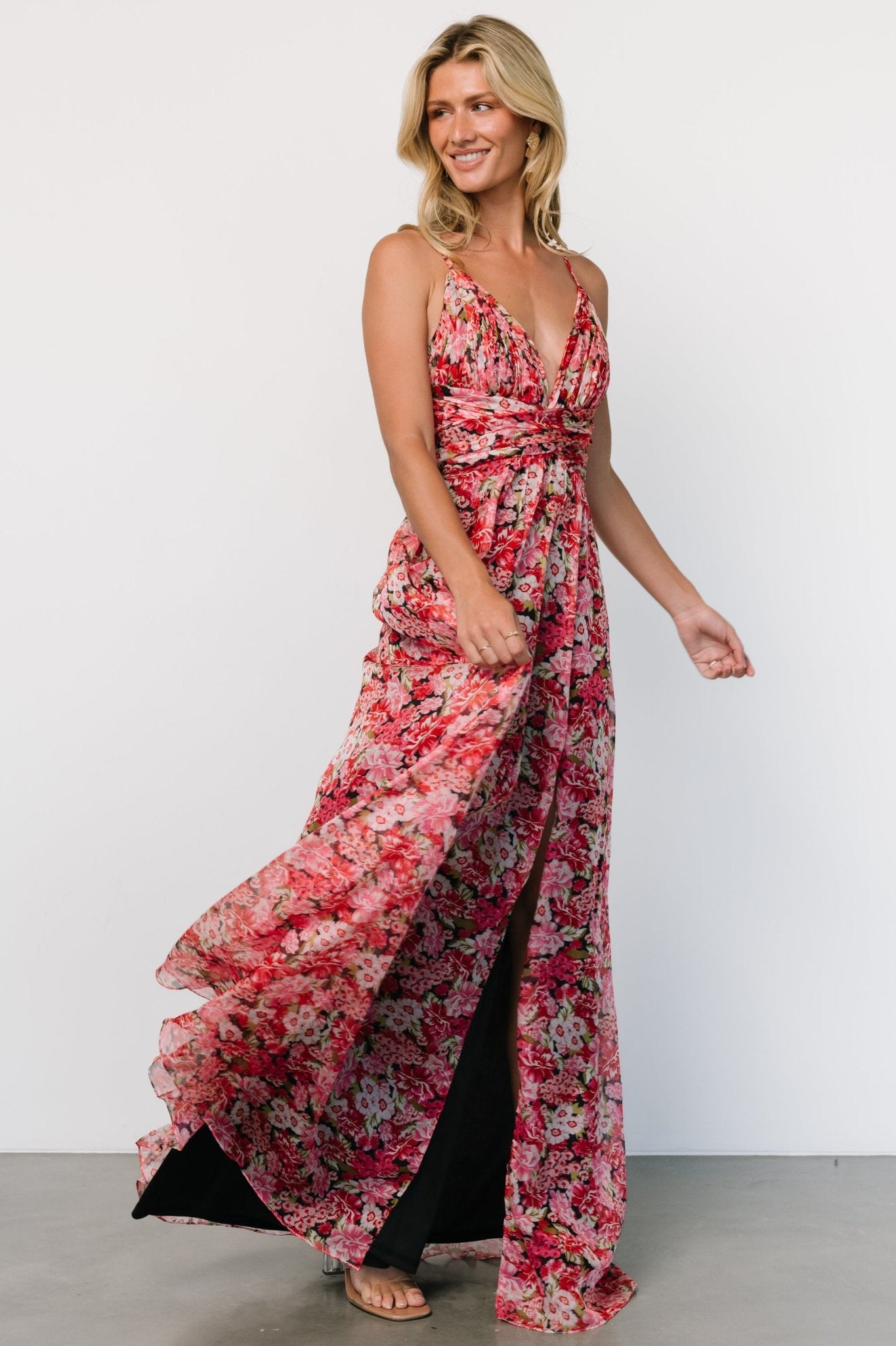 Tora Cross Back Maxi Dress | Black + Red Floral - Baltic Born