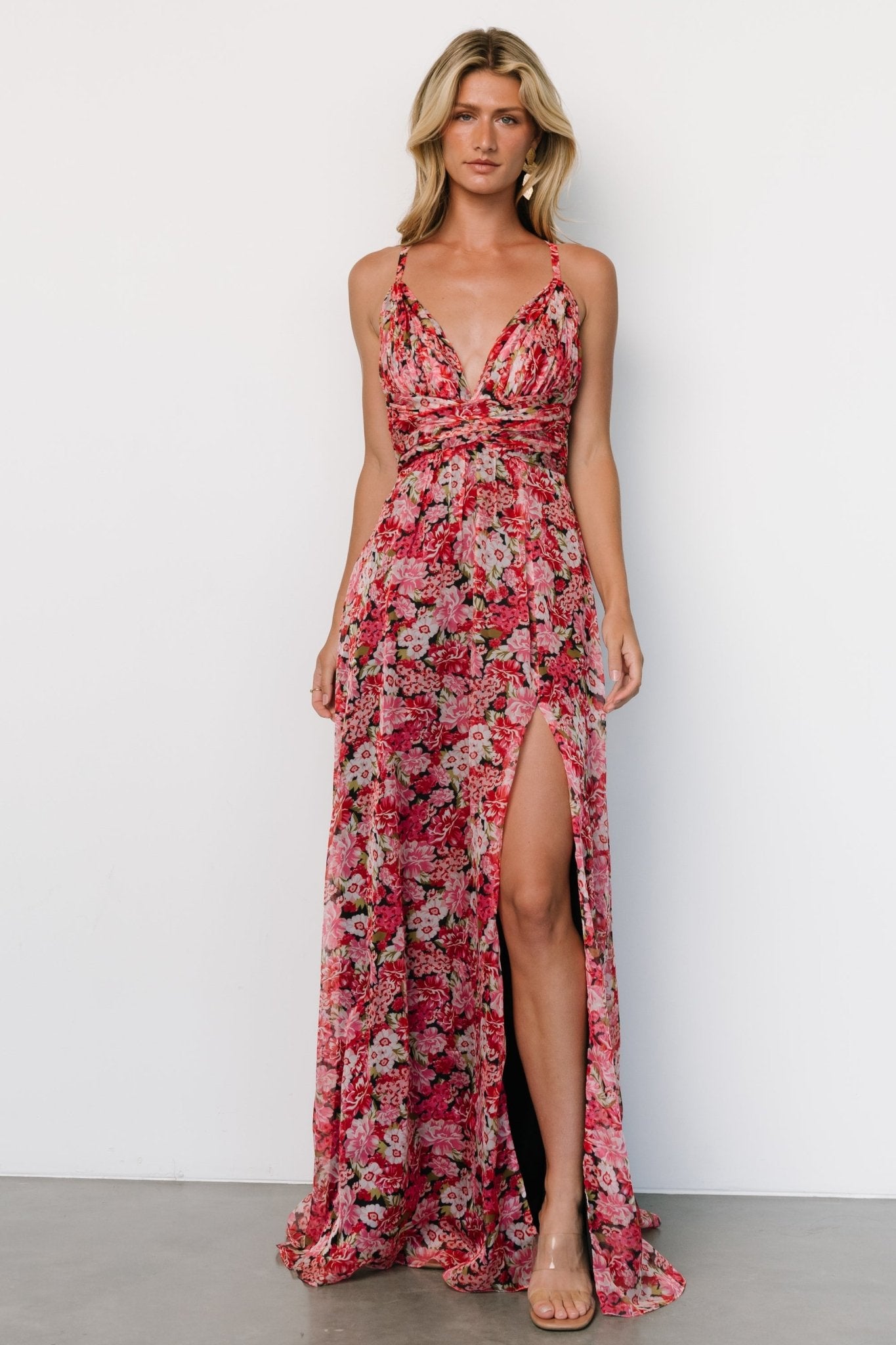 Tora Cross Back Maxi Dress | Black + Red Floral - Baltic Born