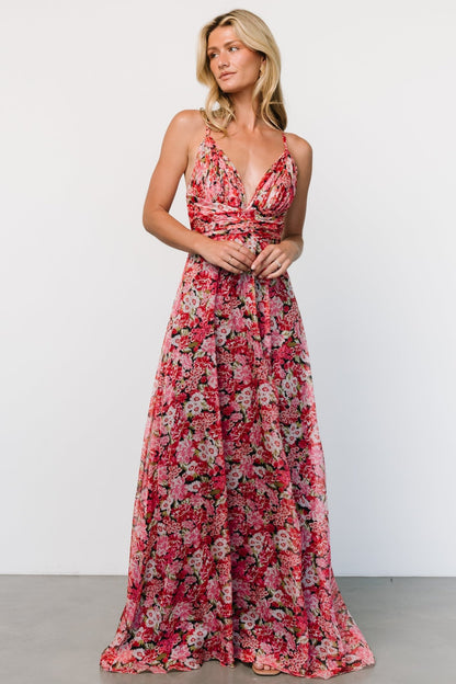 Tora Cross Back Maxi Dress | Black + Red Floral - Baltic Born