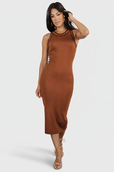 Tove Knit Tank Midi Dress — Copper & Black