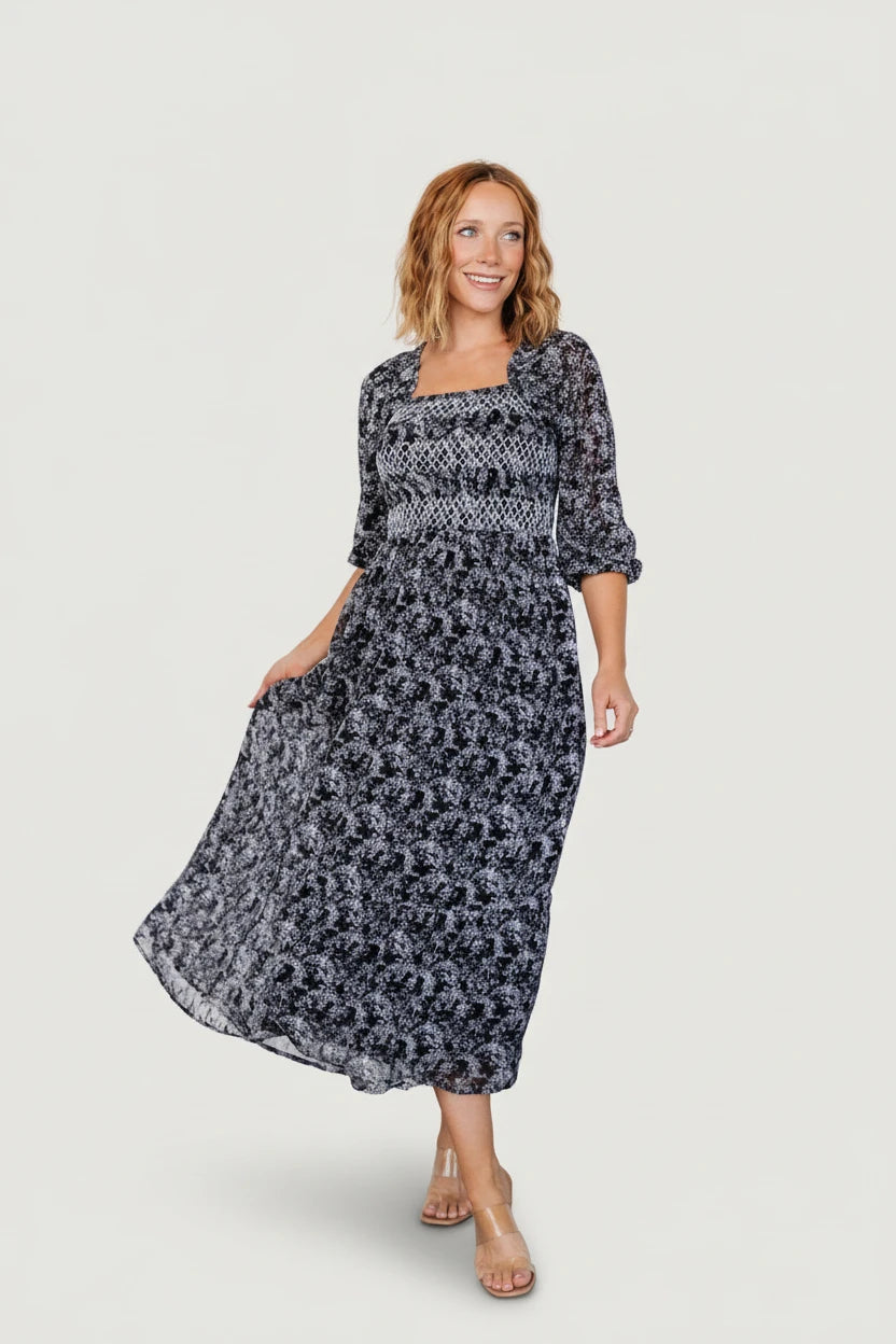 Tulsa Smocked Dress | Black + White