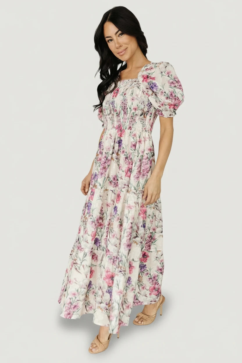 Tulsa Smocked Dress | Cream + Pink