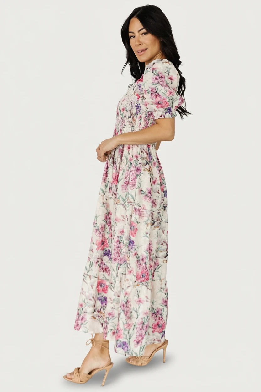 Tulsa Smocked Dress | Cream + Pink