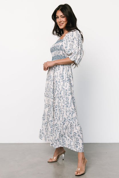 Tulsa Smocked Dress | Off White + Blue - Baltic Born