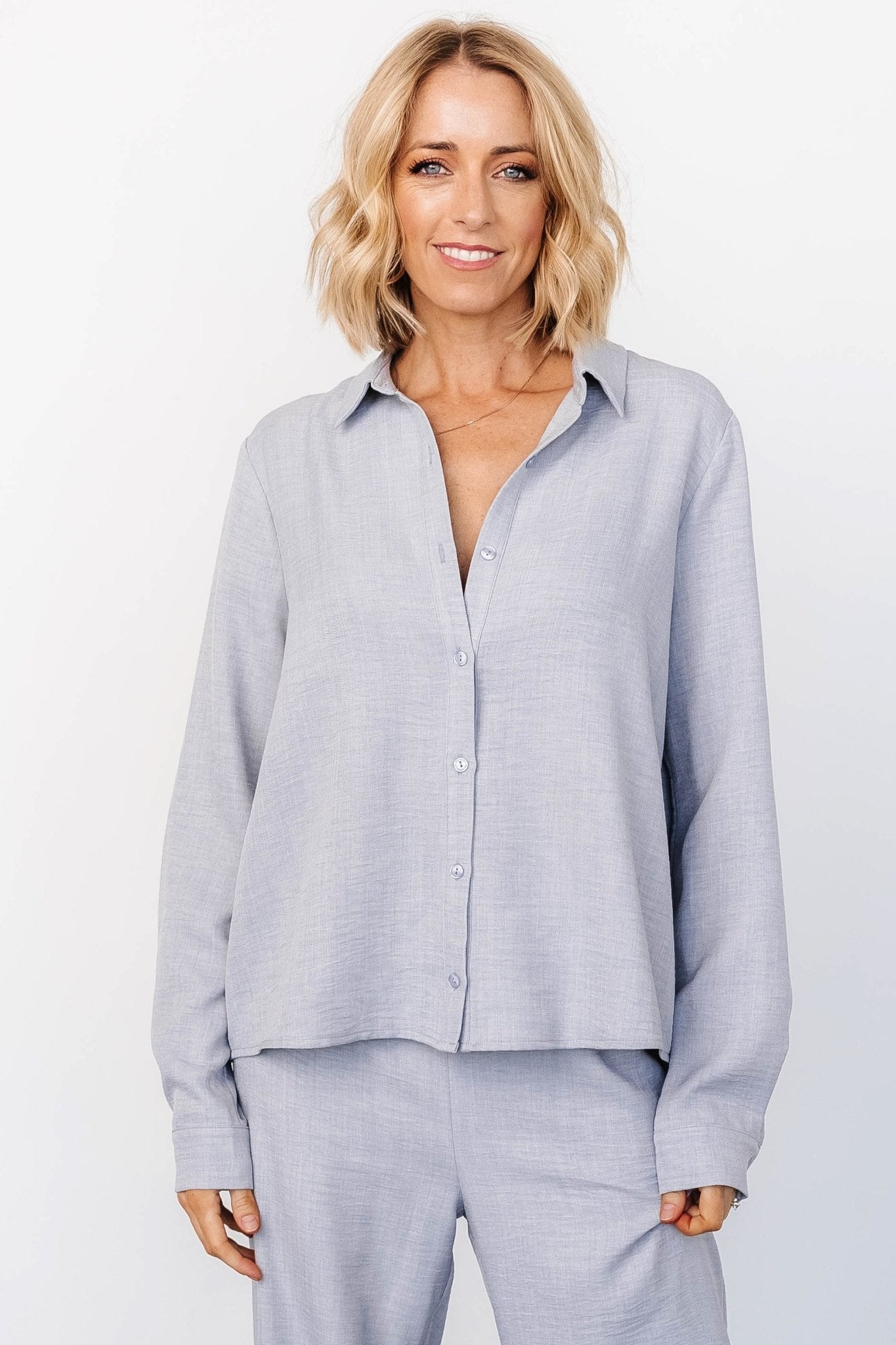 Tuscany Button Top | Blue Gray - Baltic Born