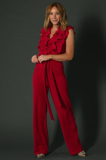 Tyra Ruffle Tank Jumpsuit | Burgundy - Baltic Born