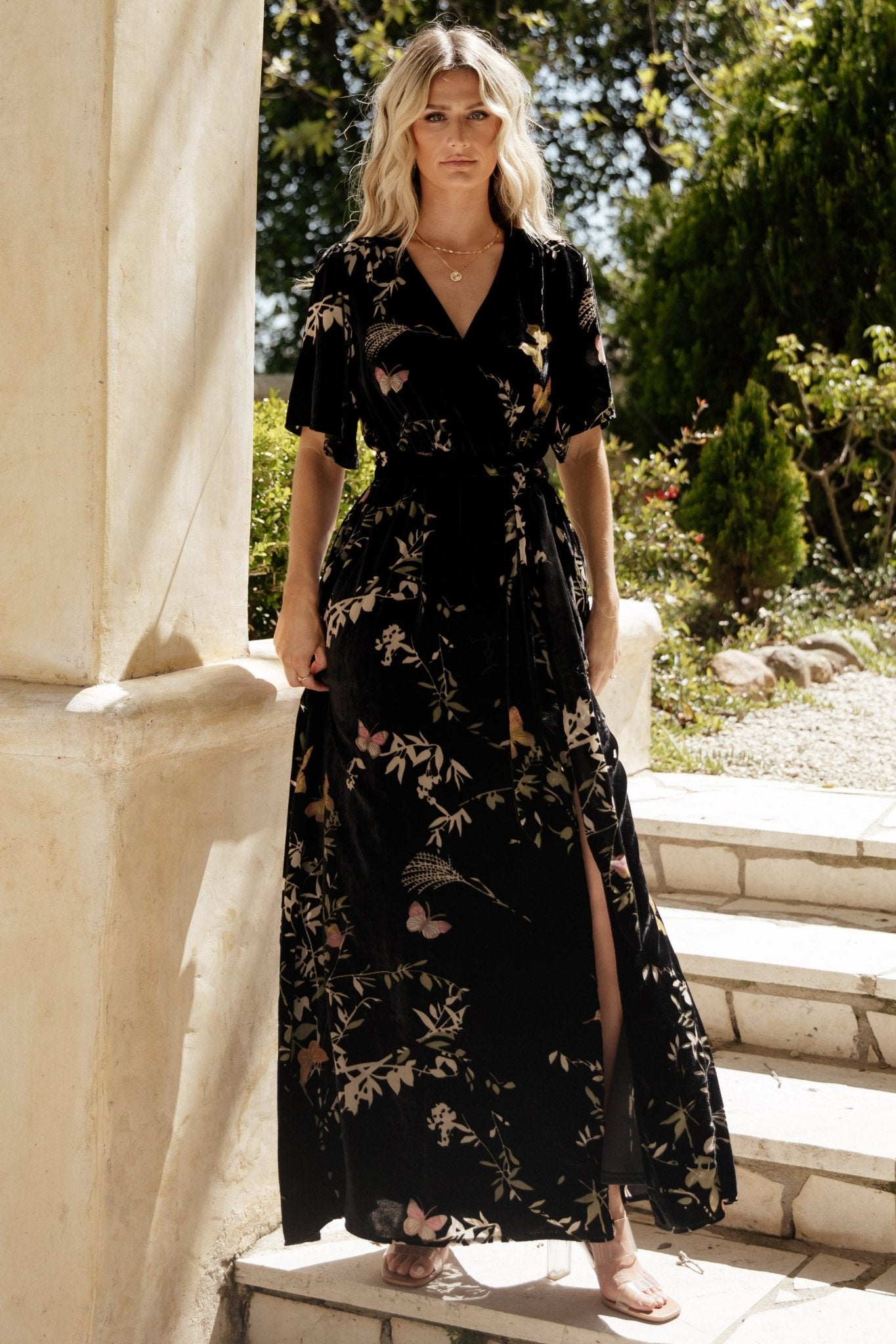 Uma Velvet Maxi Dress | Black Butterfly Print - Baltic Born