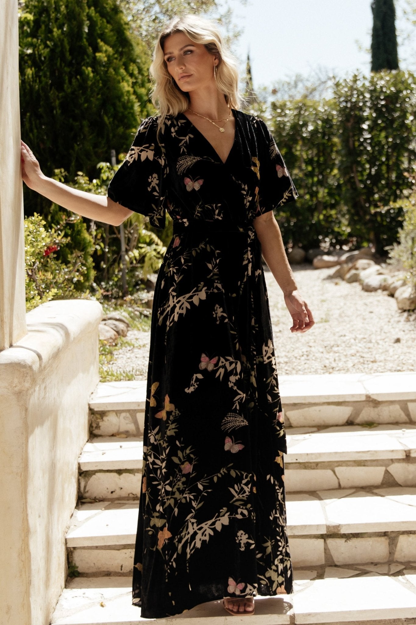 Uma Velvet Maxi Dress | Black Butterfly Print - Baltic Born