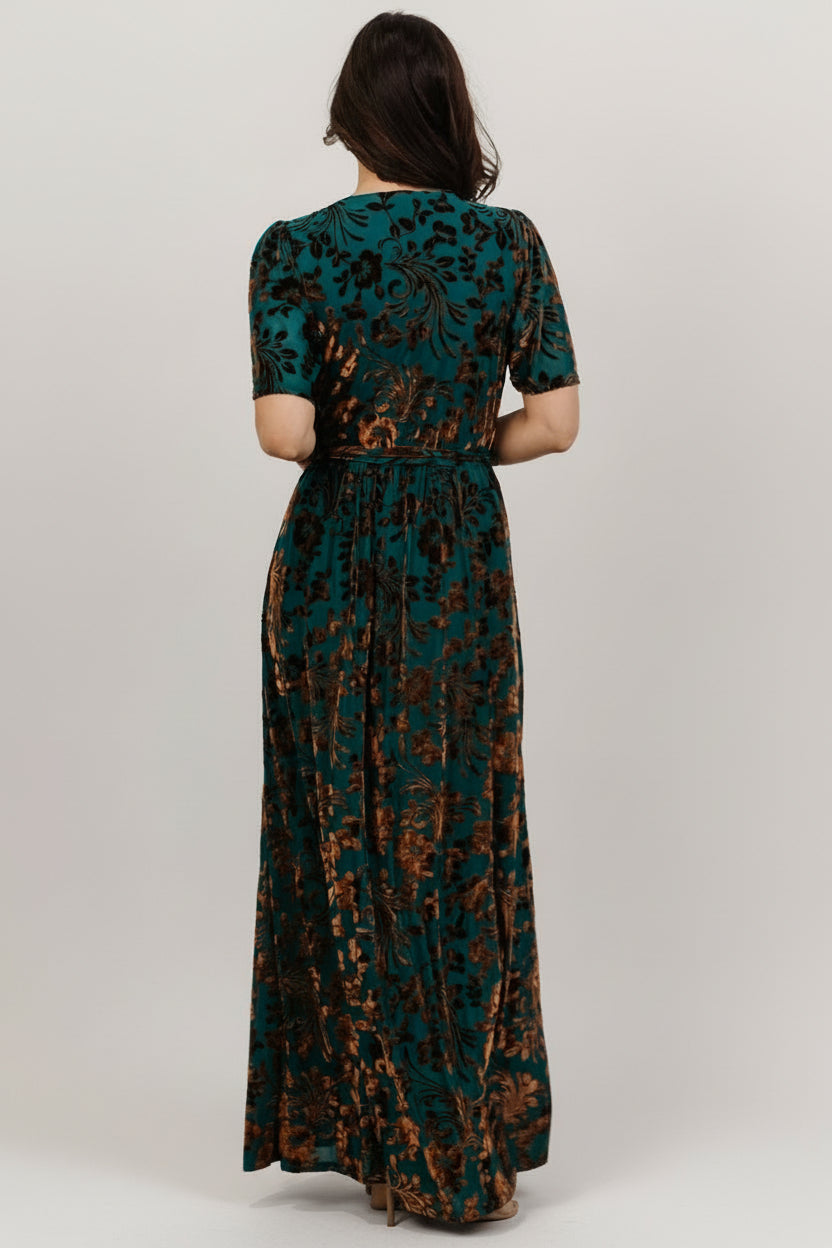 Uma Velvet Maxi Dress | Bronze + Jade