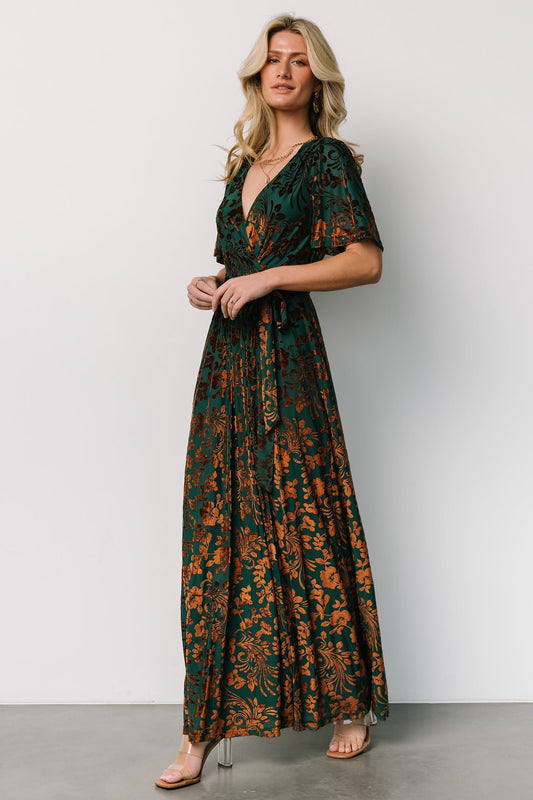 Uma Velvet Maxi Dress | Bronze + Jade - Baltic Born