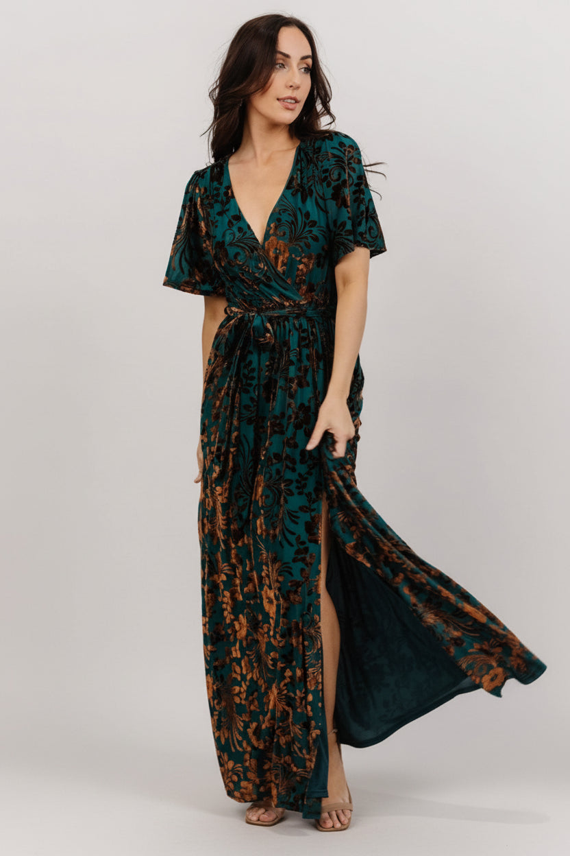 Uma Velvet Maxi Dress | Bronze + Jade