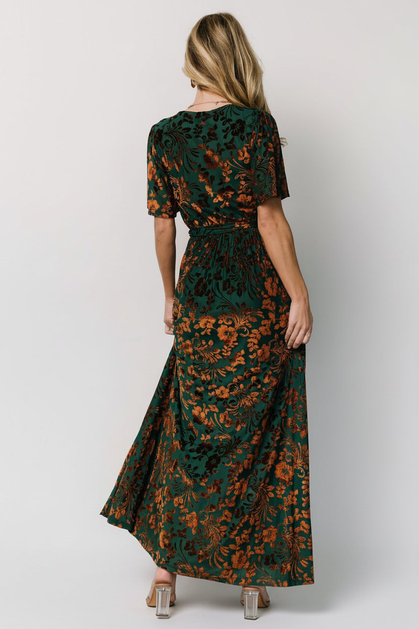Uma Velvet Maxi Dress | Bronze + Jade