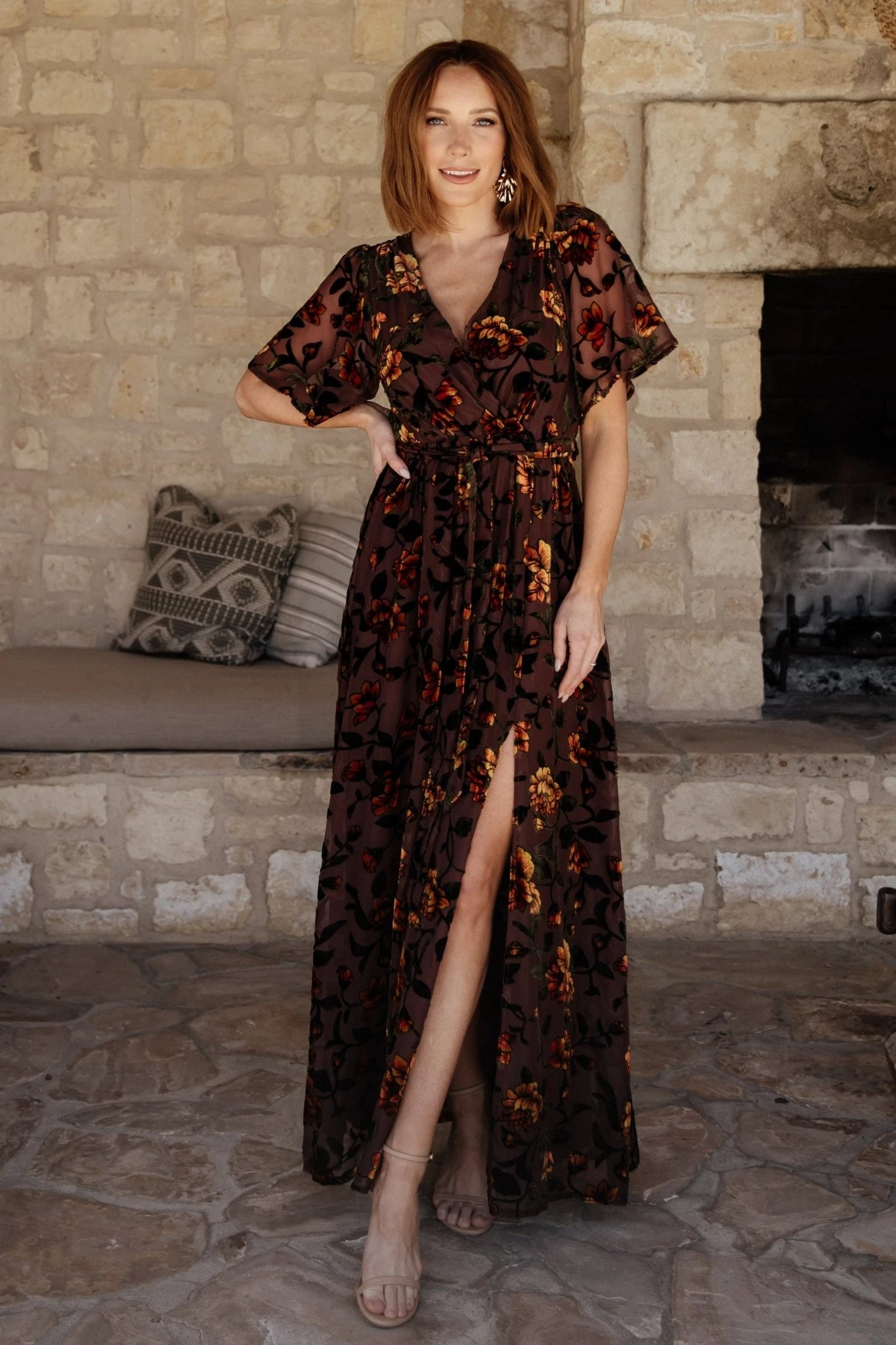 velvet floral dress Moonlit Rendezvous Burnout Maxi in Windsor Wine S / windsor-wine Size medium measures 53.25 from top to bottom Green 1930s Floral Velvet Sleeveless