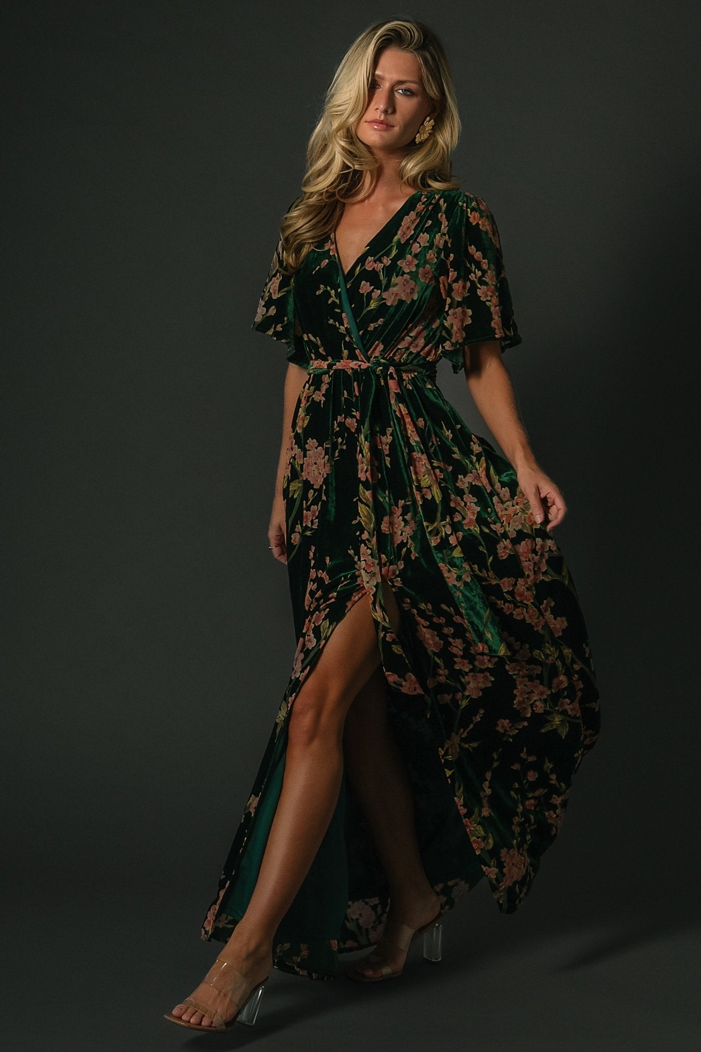 Uma Velvet Maxi Dress | Green Floral - Baltic Born