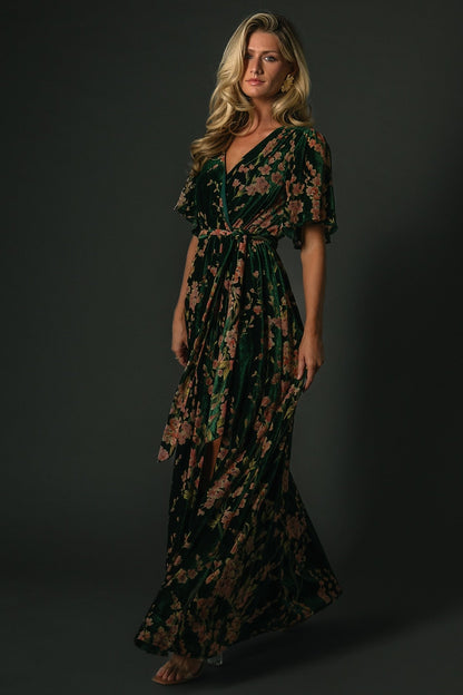 Uma Velvet Maxi Dress | Green Floral - Baltic Born