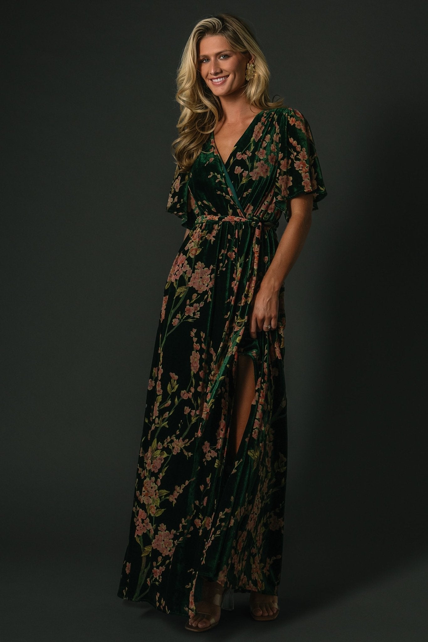 Uma Velvet Maxi Dress | Green Floral - Baltic Born