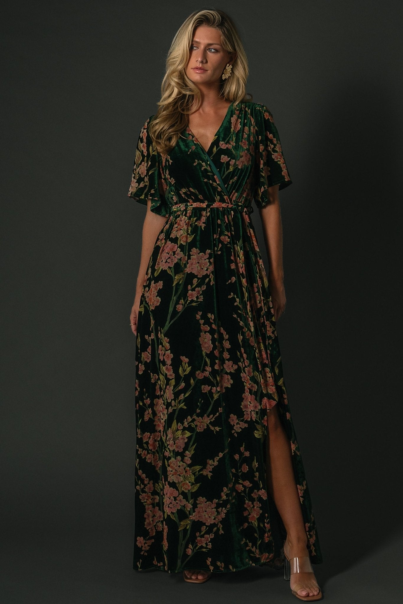 Uma Velvet Maxi Dress | Green Floral - Baltic Born