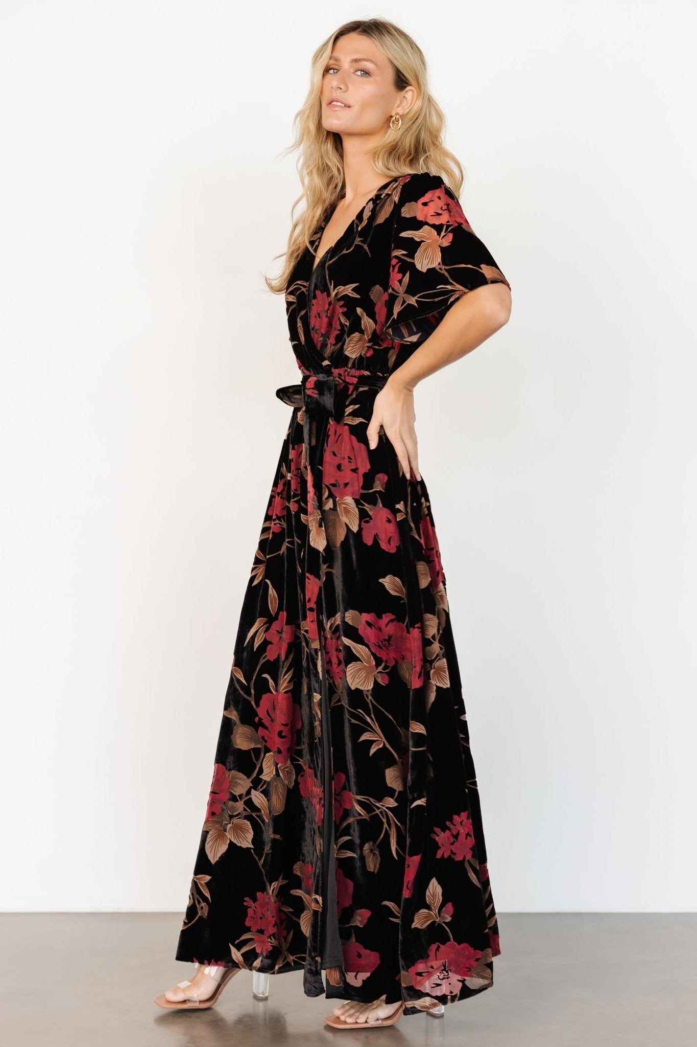 Uma Velvet Maxi Dress | Merlot + Black Floral - Baltic Born