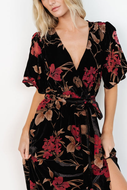 Uma Velvet Maxi Dress | Merlot + Black Floral - Baltic Born